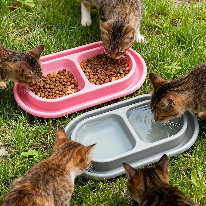Ant Away Outdoor Cat Bowl, Double Pet Bowl with Water Moat, Spill-Proof Design, Food & Water Feeder for Outdoor Cats – Ants Away, Easy Clean, Lightweight Plastic(Small, 2 Packs)