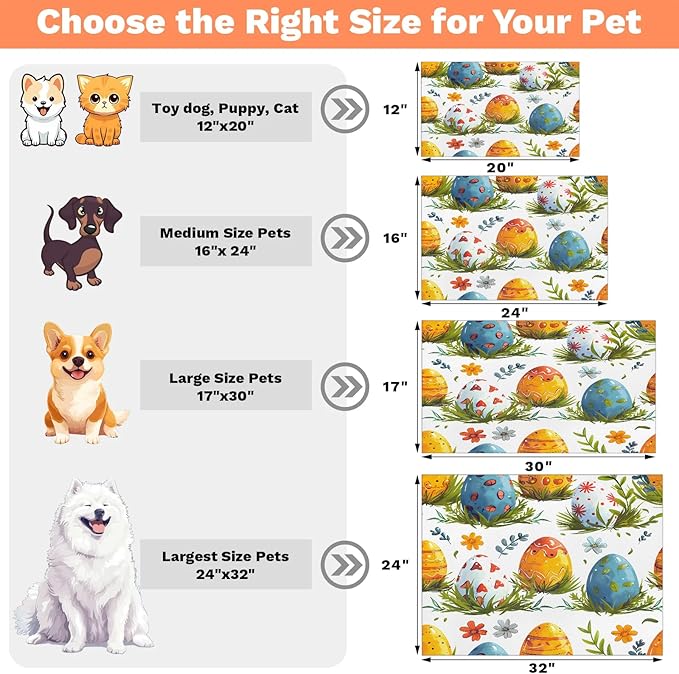 Easter Eggs Dog Food Mat for Floors Absorbent Dog Bowl Mat for Food and Water Dispenser Quick Dry Cat Food Placemat Pet Supplies 12" x 20", Leaf Flower