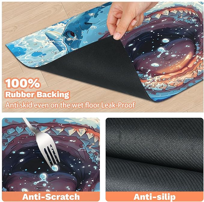 Sharks Dog Food Mat for Floors Absorbent Dog Bowl Mat for Food and Water Dispenser Quick Dry Cat Food Placemat Pet Supplies 12" x 20", Sea Ocean