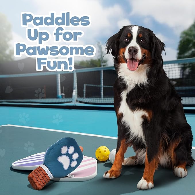 Pickleball Dog Toy – Valentines Day& Birthday Dog Toy Present & Pickleball Gift, Plush Pickle Ball Paddle with Interactive Squeaker & Crinkle, Funny Puppy Gift