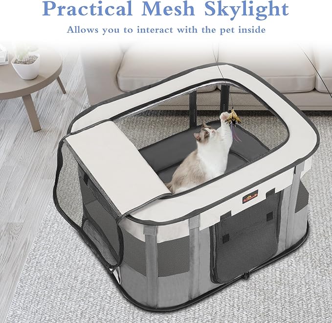 Dog Playpen, Pet Playpen, Foldable Kitten cage Puppy Play Pen, Portable Dog Kennel Tent Crate, Indoor Outdoor Travel Camping Use for Small Animals with Carrying Case (Grey S)