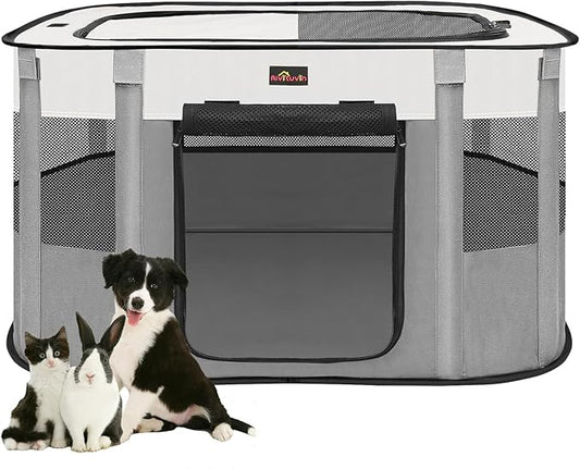 Dog Playpen, Pet Playpen, Foldable Kitten cage Puppy Play Pen, Portable Dog Kennel Tent Crate, Indoor Outdoor Travel Camping Use for Small Animals with Carrying Case (Grey XL)