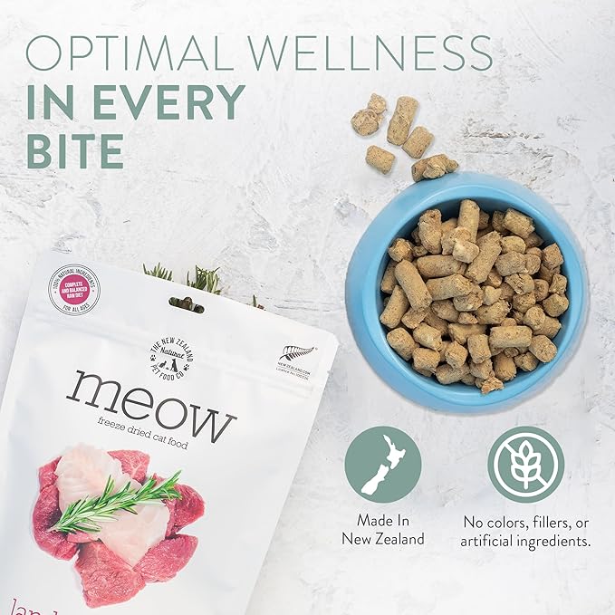 The New Zealand Natural Pet Food Co Meow Freeze Dried Cat Food - Lamb & King Salmon Recipe,High Protein Treats,Meals & Toppers,Dry Cat Food,9.9oz
