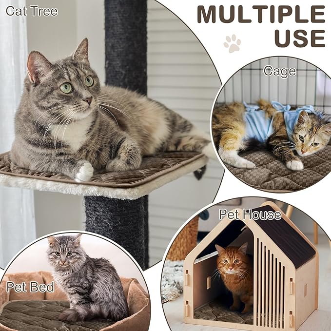 4 Pack Self Warming Cat Mat Self Heating Cat Pad Warm Thermal Pet Bed Washable Dog Crate Pad Body Heat Dog Bed Mat Blanket Non Slip Bottom for Outdoor Indoor Pets (Coffee,16 x 20 Inch)