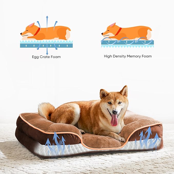 NEWBULIG 35x25 Inch Orthopedic Dog Bed Large Sized, Dog Couch/Sofa Bed with Washable Cover, Waterproof, Memory Foam, Soft Fluffy Surface