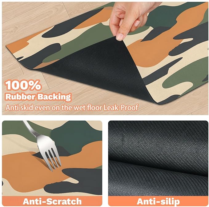 Camouflage Dog Food Mat for Floors Absorbent Dog Bowl Mat for Food and Water Dispenser Quick Dry Cat Food Placemat Pet Supplies 16" x 24", Green Brown