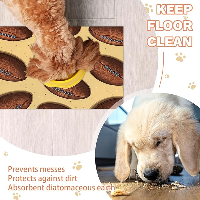 Rugby Dog Food Mat for Floors Absorbent, Quick Dry Water Dispenser Mat for Food, Water, Pet Supplies 24" x 32", American Football Sport
