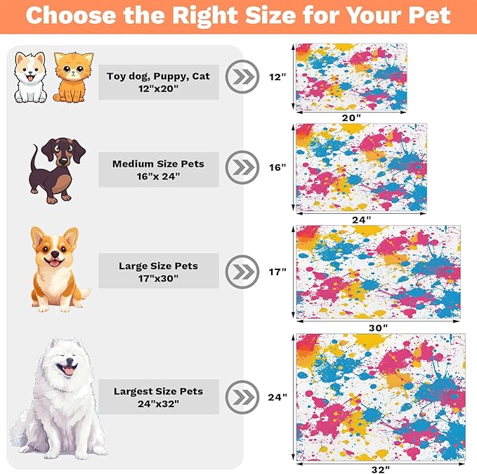 Colorful Graffiti Dog Food Mat for Floors Absorbent Dog Bowl Mat for Food and Water Dispenser Quick Dry Cat Food Placemat Pet Supplies 17" x 30", Abstract