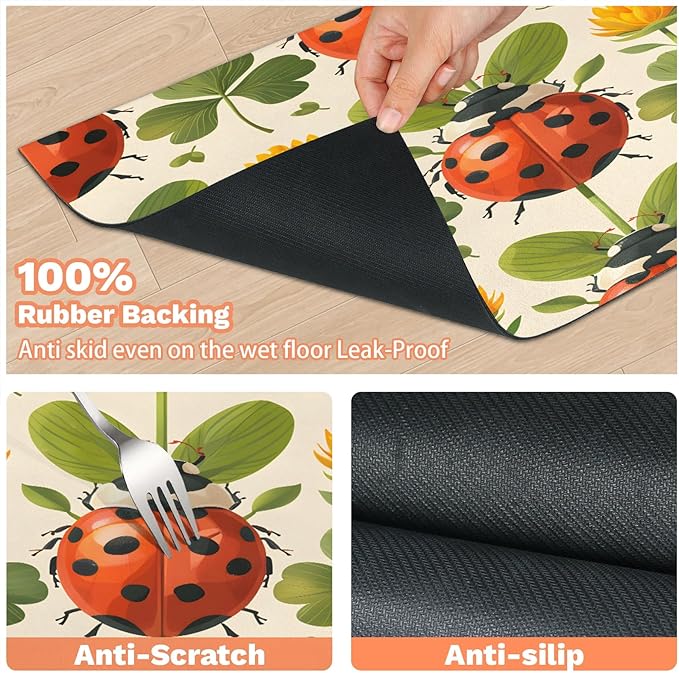 Boho Ladybird Dog Food Mat for Floors Absorbent, Quick Dry Water Dispenser Mat for Food, Water, Pet Supplies 24" x 32", Flower
