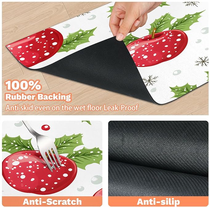 Merry Christmas Dog Food Mat for Floors Absorbent Dog Bowl Mat for Food and Water Dispenser Quick Dry Cat Food Placemat Pet Supplies 16" x 24", Red Apples