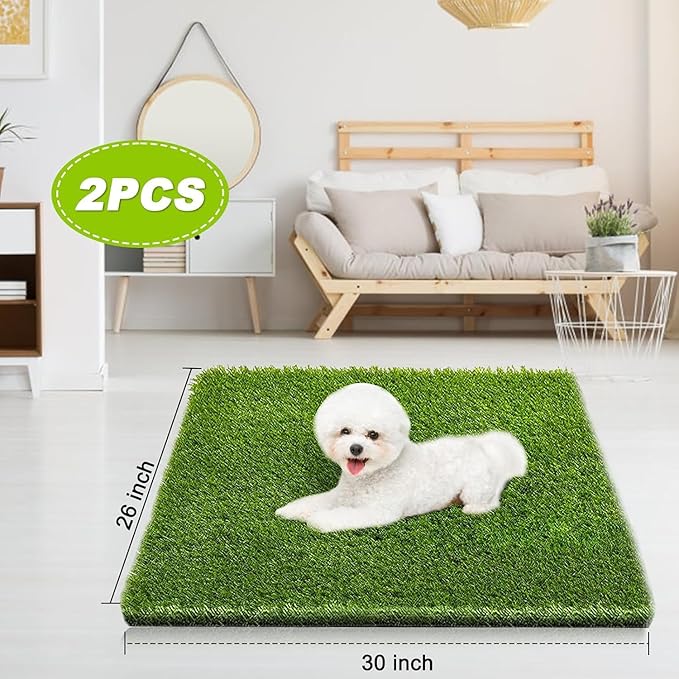 2 Pack 26"x30" Dog Grass Pee Pads, Reusable Artificial Grass Turf Rug for Puppy & Cats, Washable Fake Grass Mat Dog Pee Pad Replacement Outdoor Indoor Potty Training Pads with Drainage Holes