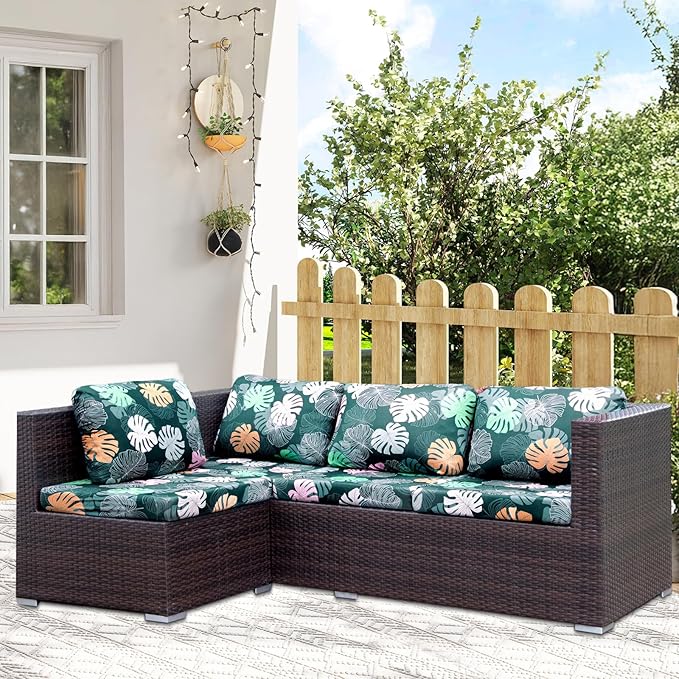 HANDONTIME Modern Plants Outdoor Cushion Covers 8pcs Leaves Olive Green Couch Cushion Covers Replacement Patio Couch Cover Sofa Cover Indoor Patio Cushion for Outdoor Furniture Washable, Cover Only
