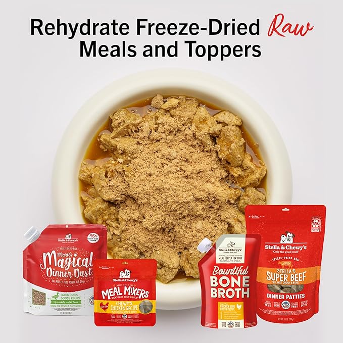 Stella & Chewy's Premium Cage-Free Chicken Bone Broth for Dogs - Joint & Gut Health Support Liquid Food Topper with Collagen & Turmeric, 16 Fl Oz Resealable Pouch