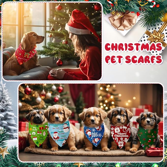 Kacctyen 300 Pcs Christmas Dog Bandanas Bulk Adjustable Winter Holiday Scarfs Washable Santa Snowman Christmas Tree Pet Bibs Pet Costume Accessories for Small Medium Large Dogs Cats Grooming Supplies