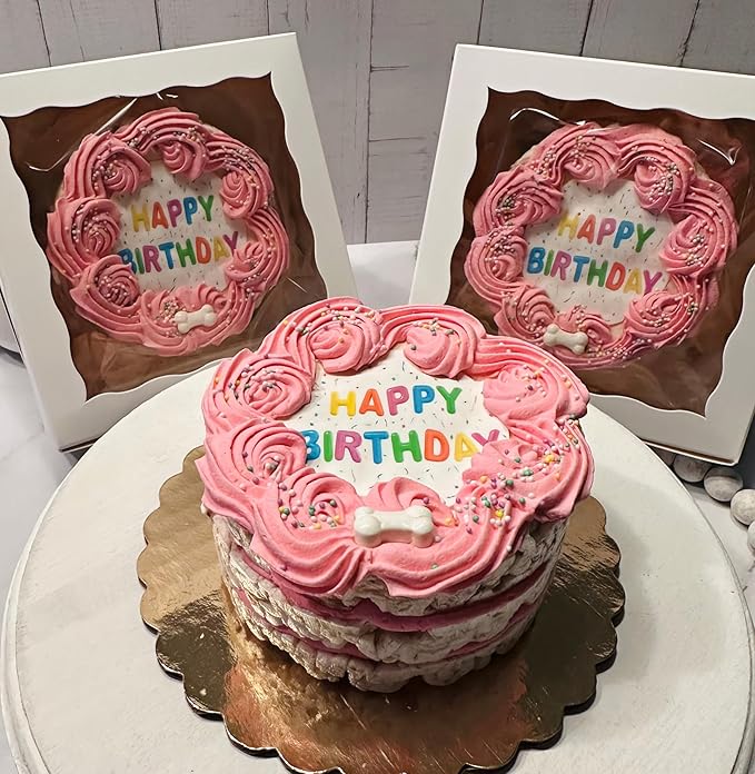 Pink Shiba Big Dog Birthday Cake- Edible Puppy Party Crispy Vanilla Rice Cake, Yogurt Icing Perfect Dog Party Cake Boxed, Iced and Decorated