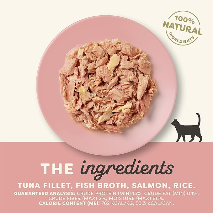 Applaws Natural Wet Cat Food in Broth, Limited Ingredient Canned Wet Cat Food, No Additives, Made with Natural Ingredients, Tuna Fillet with Salmon in Broth (24 x 2.47oz Cans)