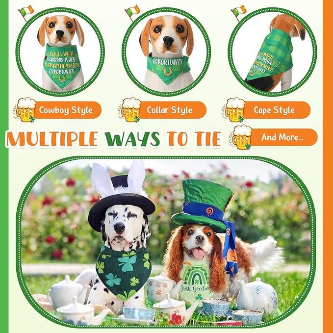 Kacctyen 100 Pcs St. Patrick's Day Dog Bandanas Bulk with Sayings Dog Adjustable Cute Washable Triangle Kerchief Scarf Bibs for Small to Medium Pet Seasonal Party Costume Accessories