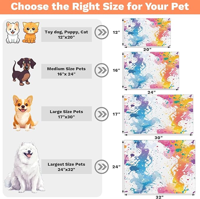 Colorful Graffiti Dog Food Mat for Floors Absorbent Dog Bowl Mat for Food and Water Dispenser Quick Dry Cat Food Placemat Pet Supplies 17" x 30", Rainbow Abstract