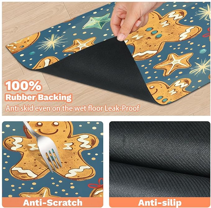 Christmas Gingerbread Dog Food Mat for Floors Absorbent, Quick Dry Water Dispenser Mat for Food, Water, Pet Supplies 16" x 24", Xmas Snowflake