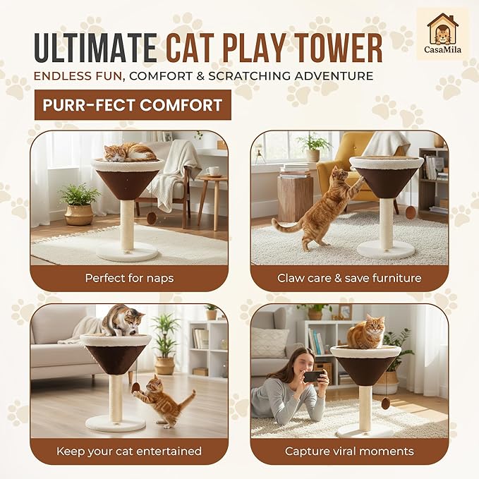 CasaMila Espresso Martini Cat Scratcher 20", Cat Scratching Post, Cat Tower, Cat Tree Tower, Scratching Post for Indoor Cats, Cat Scratcher, Small Cat Tree, Cute Cat Tree, Cat Post, Martini Cat Tree
