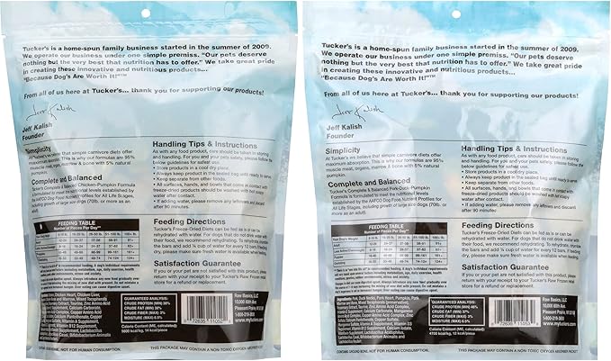 Tucker's Raw Frozen Freeze Dried Raw Dog Food, Chicken & Pumpkin Formula and Pork, Duck & Pumpkin Formula, Poultry Variety Pack of 2