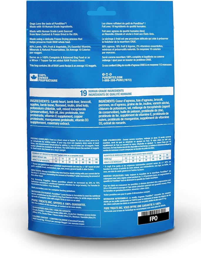 PureBites Lamb Freeze Dried Dog Food, 19 Ingredients, Made in USA, 9.5oz