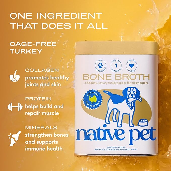 Native Pet Savory Wellness Duo: Turkey & Beef Bone Broth Powder for Dogs - Dog Food Toppers for Picky Eaters - Provides Extra Nutrition for Joint Strength, Immune Support & Heart Health - 96 Scoops