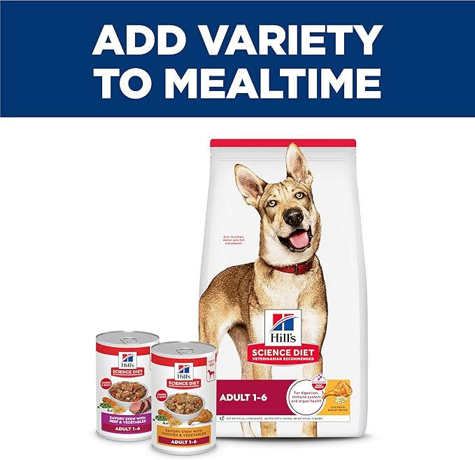 Hill's Science Diet Adult 1-6, Adult 1-6 Premium Nutrition, Wet Dog Food, Beef & Vegetables Stew, 12.8 oz Can, Case of 12