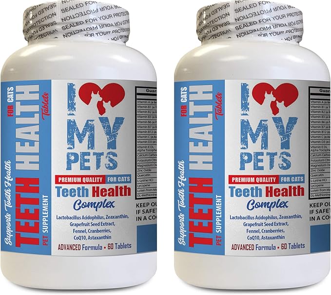 I LOVE MY PETS LLC cat Dental Care Solution - CAT Teeth Health Complex - Advanced Care Formula - Vitamin Supplement for Cats - 120 Treats (2 Bottles)