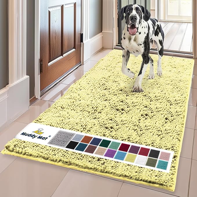 Muddy Mat® | Super Absorbent Door Mat Indoor, Microfiber Quick Dry Chenille Entryway Rug, Non-Slip Front Door Mat, Indoor Mats for Entryway, Machine Washable Pet Rug, Yellow 24"x60"