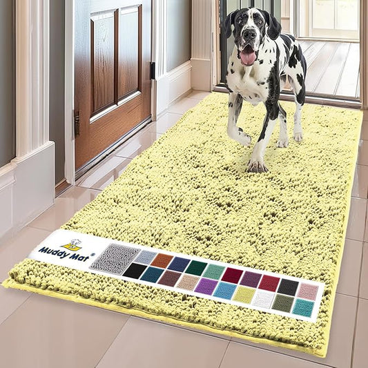 Muddy Mat® | Super Absorbent Door Mat Indoor, Microfiber Quick Dry Chenille Entryway Rug, Non-Slip Front Door Mat, Indoor Mats for Entryway, Machine Washable Pet Rug, Yellow 24"x60"