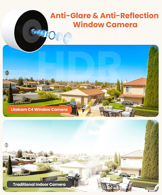 litokam Window Camera 3MP 2K, WiFi6 & 2.4GHz Indoor Cameras for Home Security with Al Color Night Vision, Person/Motion/Sound Detection & Real-Time Alerts, 24/7 Recording, 104° View Angle