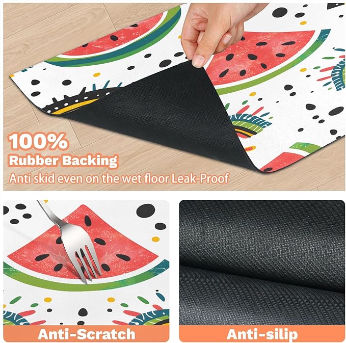 Boho Rainbow Dog Food Mat for Floors Absorbent Dog Bowl Mat for Food and Water Dispenser Quick Dry Cat Food Placemat Pet Supplies 12" x 20", Watermelon Fruit