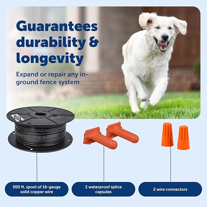 PetSafe Boundary Wire, 500 Foot Spool of Solid Core 16-Gauge Copper Wire, In-Ground Pet Fence Wire, Colors May Vary