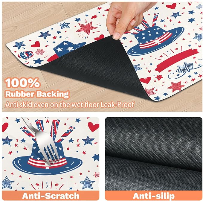 4th of July Dog Food Mat for Floors Absorbent Dog Bowl Mat for Food and Water Dispenser Quick Dry Cat Food Placemat Pet Supplies 16" x 24", American Star