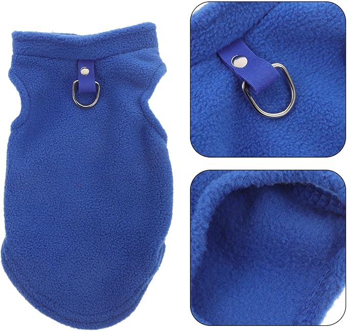 Small and Medium Dog Fleece Vest Warm Sleeveless Sweater with D-Ring Leash Attachment Navy Blue S Winter Coat for Outdoor Pet Supplies