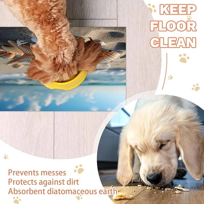 Nautical Coastal Dog Food Mat for Floors Absorbent, Quick Dry Water Dispenser Mat for Food, Water, Pet Supplies 24" x 32", Starfish Seashell
