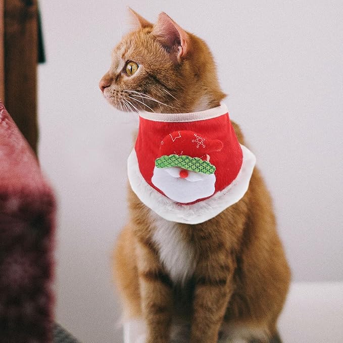 KALLORY Pet Dog Christmas Bandana Scarf Red Small Knitted Holiday Bandana for Cats and Puppies Festive Pet Supplies for Winter Party