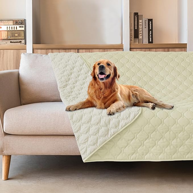 gogobunny 100% Double-Sided Waterproof Dog Bed Cover Pet Blanket Sofa Couch Furniture Protector for Puppy Large Dog Cat, Reversible (82x102 Inch (Pack of 1), Dark Cream/Light Cream)