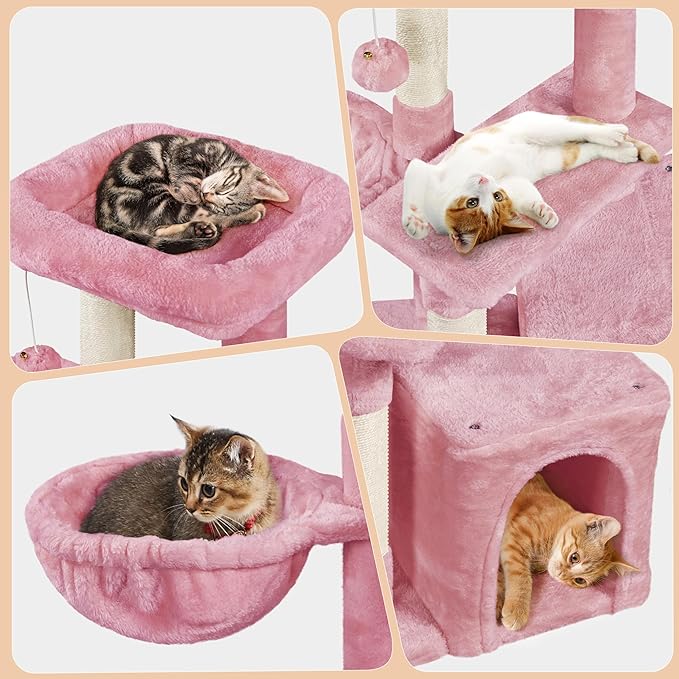 Yaheetech 34.5in Scratching Post, Cat Scratchers for Indoor Cats and Kittens, Multifunctional Activity Post w/Sisal Rope＆Dangling Ball＆Large Condo, Pink