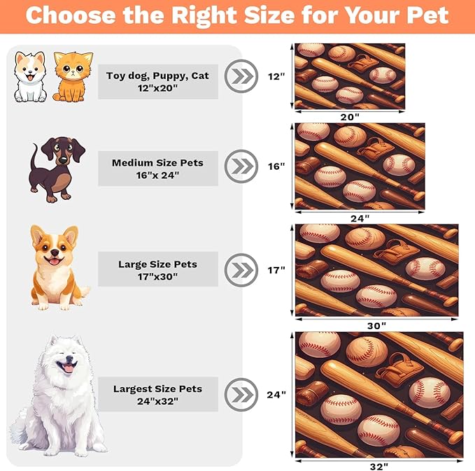 Vintage Baseball Dog Food Mat for Floors Absorbent, Quick Dry Water Dispenser Mat for Food, Water, Pet Supplies 16" x 24", Sport Theme