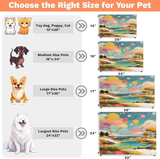 Boho Forest Dog Food Mat for Floors Absorbent, Quick Dry Water Dispenser Mat for Food, Water, Pet Supplies 24" x 32", Colorful Cloud