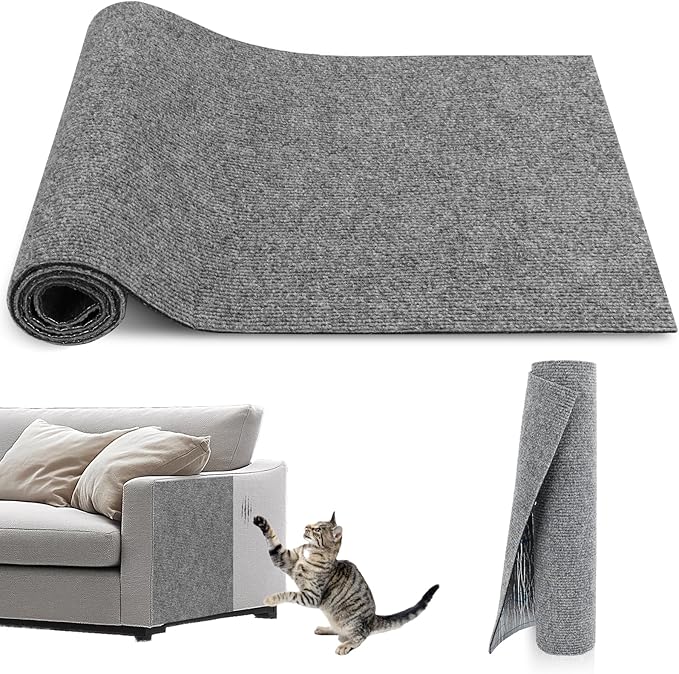 Self-Adhesive Cat Scratch Mat Trimmable Cat Scratching Post Carpet 79in Durable Carpet Mat Pad Replacement for Cat Tree Shelves Post Couch, Furniture, Walls & Doors DIY Cat Climbing Mat (Light Gray)