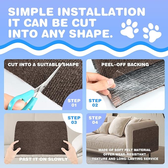 Cat Scratching Mat 78.7"x15.8" Self-Adhesive Cat Furniture Protector, Climbing Cat Scratch Pad for Cat Tree, Sofa, Wall, and Furniture DIY Protection(Brown)