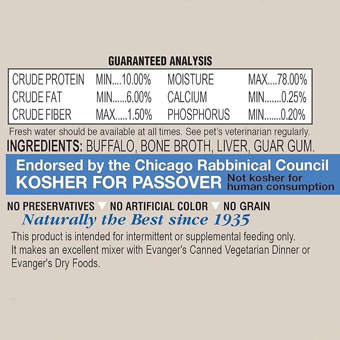 Evanger's Super Premium 100% Buffalo for Dogs, Case of 24