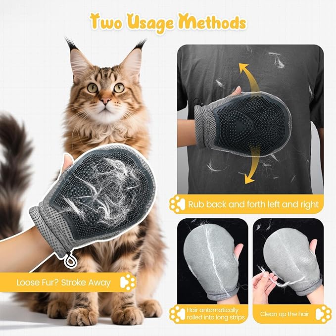 Cat Hair Remover Glove,Kitten Hair Removal Grooming - Double-Sided Puppy Grooming Mittens | for Carpet Couch Clothing Bedding Furniture Indoor Home Car Camping Salon