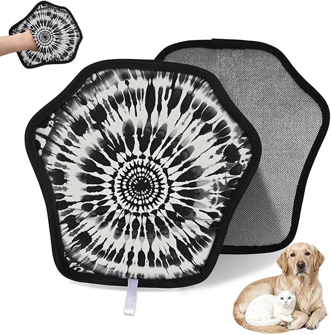 Black Tie Dye Electrostatic Pet Hair Removal Glove for Cats & Dogs - Reusable Grooming Mitt for Couch, Carpet, Car Seat & Laundry - Large 9x9 Inch