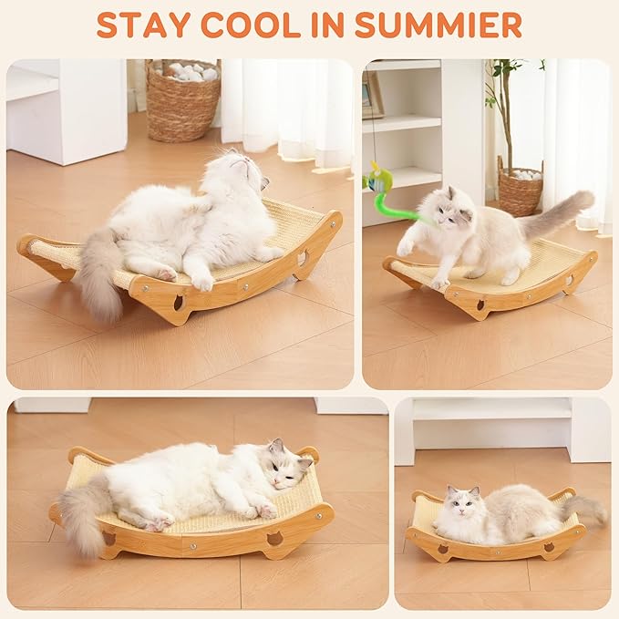 Sisal Cat Scratcher Bed for Natural Wood for Indoor Cats, Natural Sisal Mat Hammock for Kittens and Adult Cats,Extra-Larger Cat Scratching Post/Board/pad