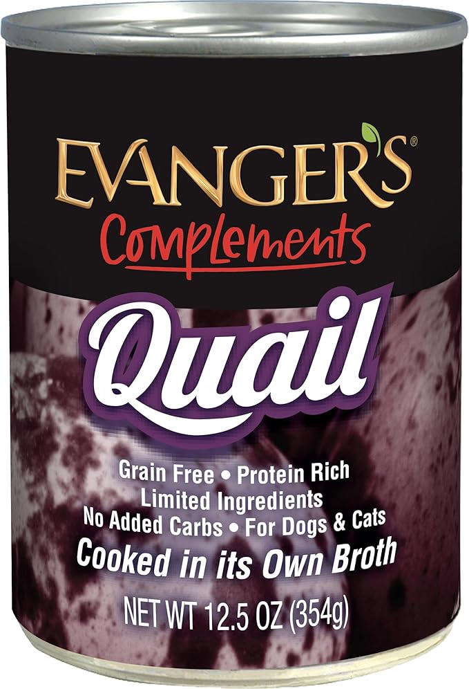 Evanger's Complements Grain Free Quail for Dogs, Cats & Ferrets – 12 Count, 12.5 oz Each – Single Protein, Grain & Gluten Free, Limited Ingredients, Nutrient-Rich Broth