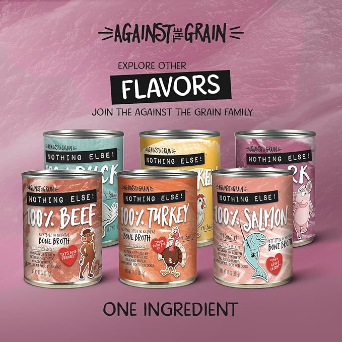Against The Grain Nothing Else! 100% Pork Dog Food – 12 Count, 11 oz Each – Single-Ingredient Pork Loaf in Natural Bone Broth – Limited Ingredient, Grain-Free Recipe for Sensitive & Allergy-Prone Dogs